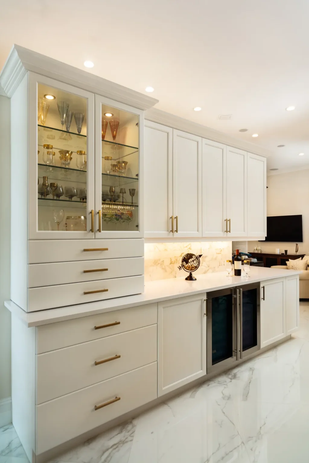 Custom bar cabinetry beverage coolers in Pacific Palisades by Athenian Builders