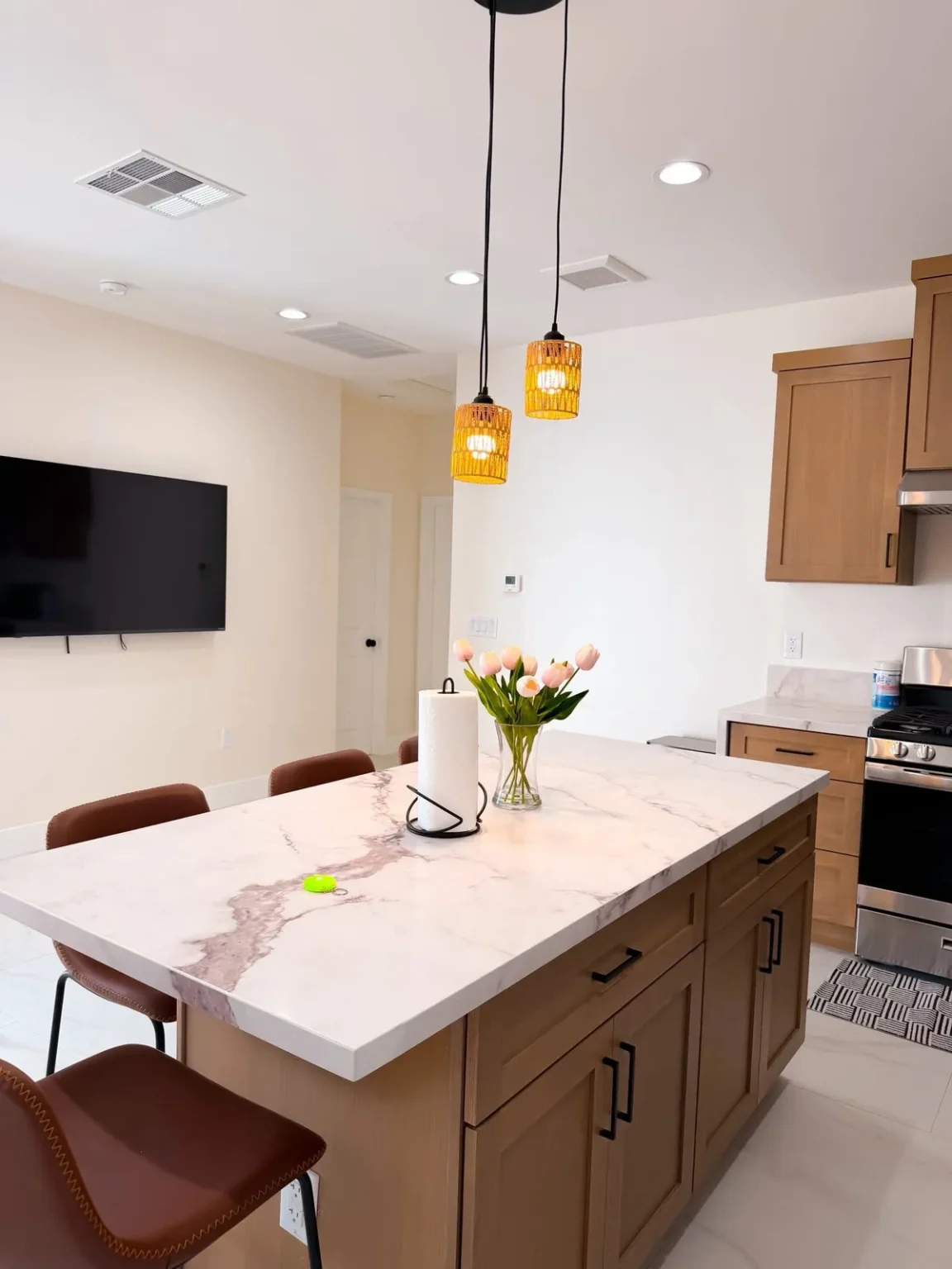 Kitchen island countertop detail in Los Angeles by Athenian Builders