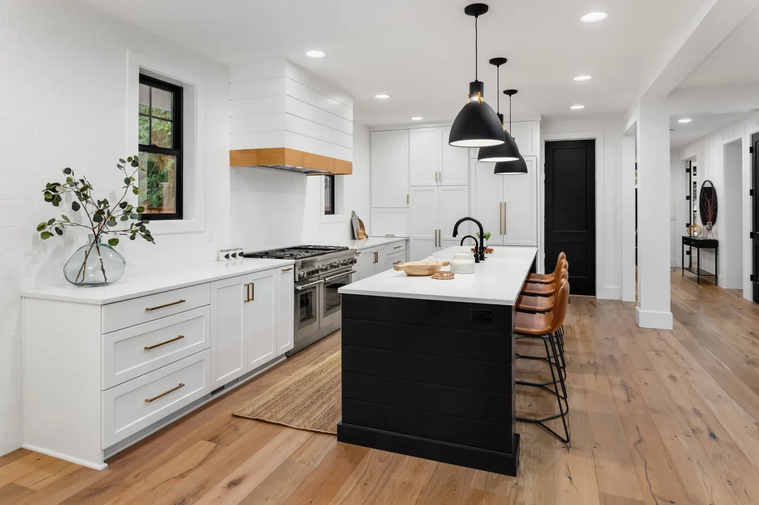 Kitchen brass hardware oak flooring in West Hollywood by Athenian Builders