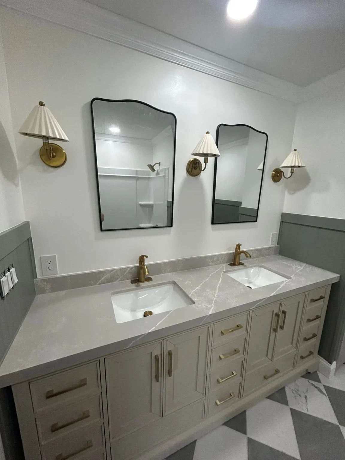 Bathroom sage vanity in Beverly Hills by Athenian Builders