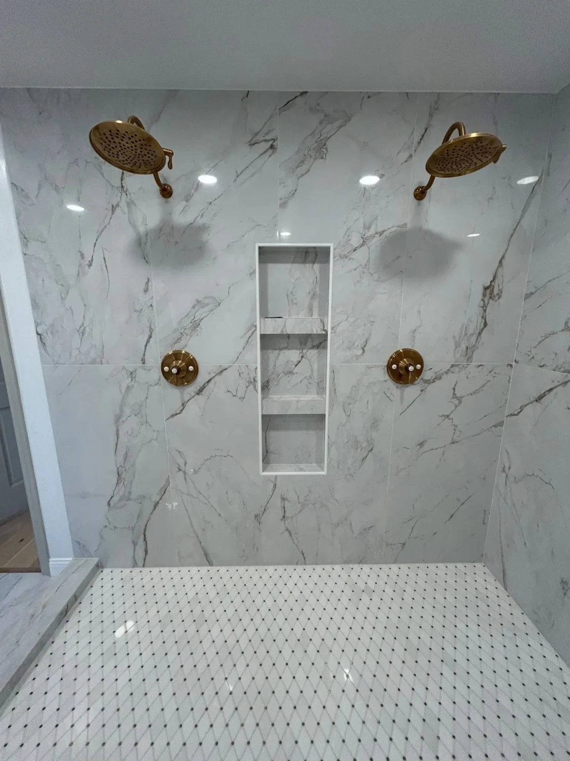 Bathroom marble shower in North Hollywood by Athenian Builders